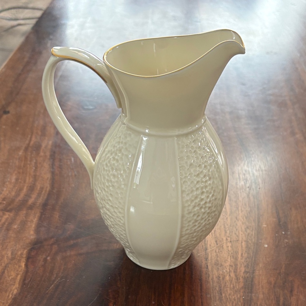 Vintage MCM Lenox Ivory Pitcher Made In USA with Gold Rim Dimpled‎ Panels
